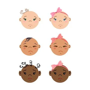 Newborn tearful faces icon set Stock Illustration