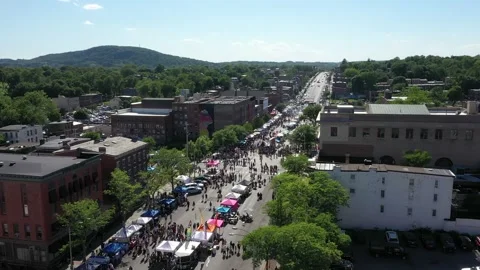 Newburgh Broadway Event Drone Stock Footage 205749967