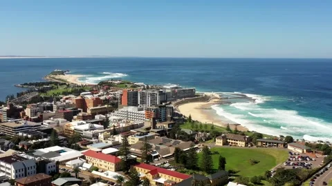 Newcastle city CBD and Pacific ocean waterfront in cityscape in Australia 4k. Stock Footage 288317012