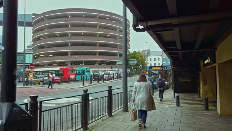 Newcastle City centre, Eldon Square  bus stops Stock Footage 163255064