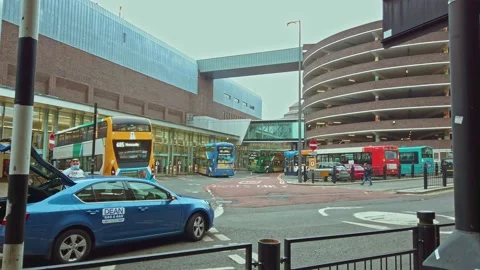 Newcastle City centre, Eldon Square  bus stops Stock Footage 163255093