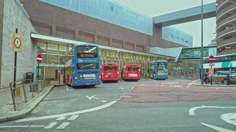 Newcastle City centre, Eldon Square  bus stops Stock Footage 163255278
