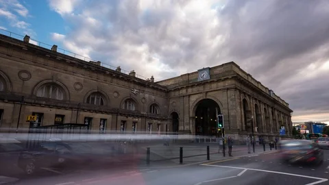 Newcastle City Centre Timelapse - Train Station Sunset 4K Stock Footage 124925138