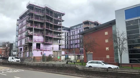 Newcastle under Lyme six storey sky building Stock Footage 182491116