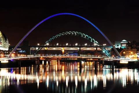 Newcastle Upon Tyne Bridges at Night Stock Photos