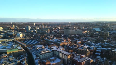 Newcastle upon Tyne early on a cold winter morning 360 degree panorama drone Video stock 325808816