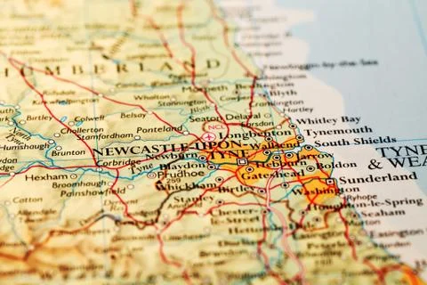 Newcastle upon tyne on map Stock Photos