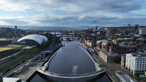 Newcastle Upon Tyne, slowly tracking forward over Millenium Bridge Stock Footage 267053629