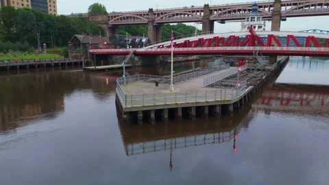 Newcastle-Upon-Tyne Swing bridge bow structure orbit Stock Footage 249452576