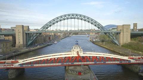 NEWCASTLE UPON TYNE, UK - 22 JULY 2016, Daily traffic across the bridges. Stock Footage