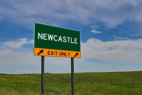 NEWCASTLE US Highway Exit Only Sign Stock Photos