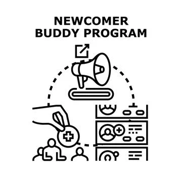 Newcomer buddy program helping with mentoring and support 库存插图