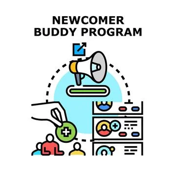 Newcomer buddy program helping with mentoring and support Stock Illustration