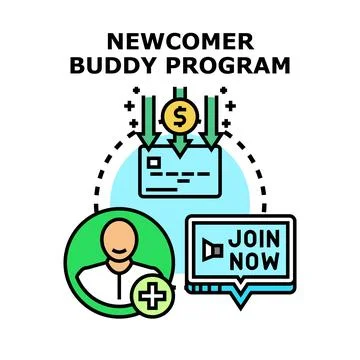 Newcomer buddy program offer benefits concept Stock Illustration