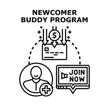 Newcomer buddy program offer benefits concept Stock Illustration