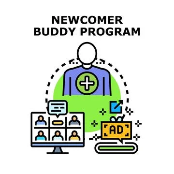 Newcomer buddy program offering online support and mentorship Stock Illustration