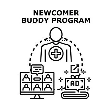 Newcomer buddy program offering online support and mentorship Stock Illustration