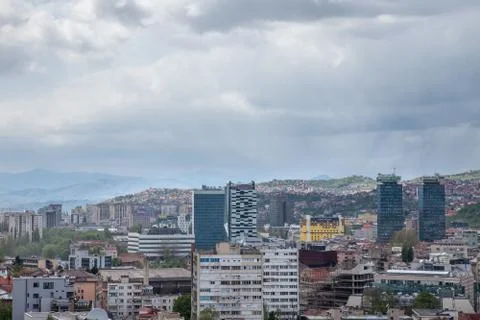 Newer part of Sarajevo seen from elevated point of view during a rainy day. Stock Photos