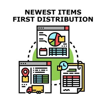 Newest items first distribution logistics process concept イラスト素材