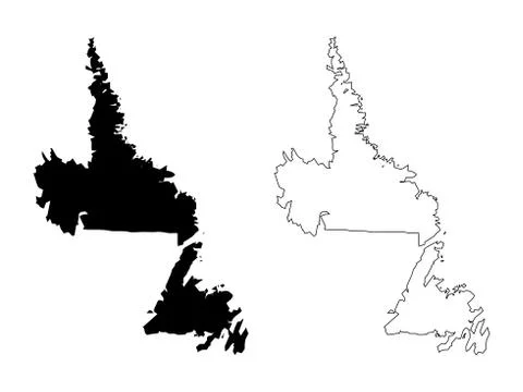 Newfoundland and Labrador Canada Map. Black Illustration and Outline. Isolate Illustrazione stock