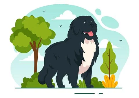 Newfoundland Dog Animals Vector Illustration with Black, Brown or Landseer .. 스톡 일러스트