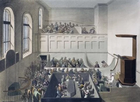 Newgate Chapel. Circa 1808.  After a work by August Pugin and Thomas Rowlandson Stock Illustration