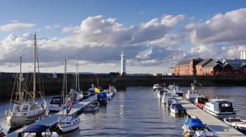Newhaven Harbour with Lightouse Stock Footage 65263786