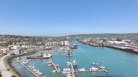 Newhaven over River Ouse from a drone, East Sussex, England Video stock 344193368