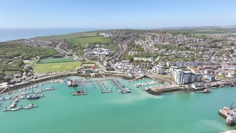 Newhaven over River Ouse from a drone, East Sussex, England Video stock 344193485
