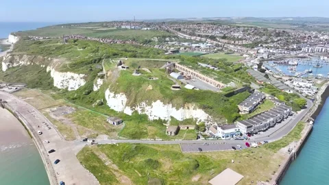 Newhaven over River Ouse from a drone, East Sussex, England Video stock 344193555
