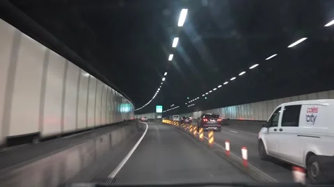 Newly built tunnel. Exit to the M4 tunnel from Ashfield, Parramatta Road 스톡 동영상 253535425