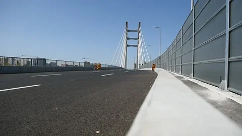 Newly constructed Ciurel bridge opened for traffic in Bucharest 스톡 동영상 139755135