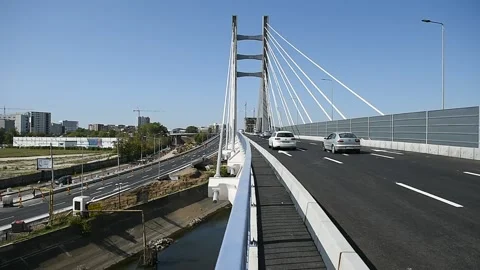 Newly constructed Ciurel bridge opened for traffic in Bucharest 스톡 동영상 139755160