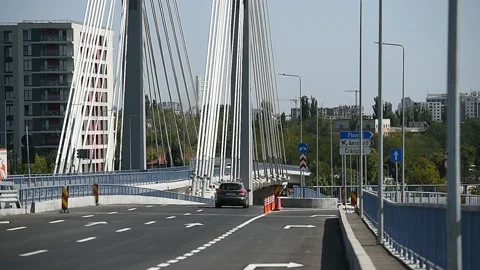 Newly constructed Ciurel bridge opened for traffic in Bucharest 스톡 동영상 139755245