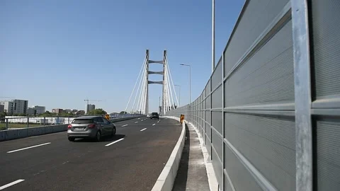 Newly constructed Ciurel bridge opened for traffic in Bucharest 스톡 동영상 139755301