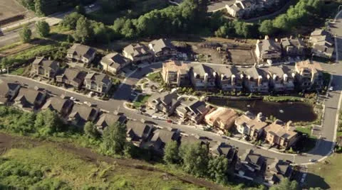 Newly Constructed Neighborhood in Suburban Area - Aerial Stock Footage
