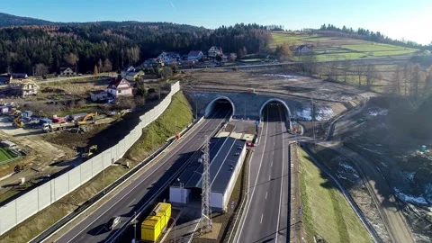 Newly opened highway tunnel in Poland in November 2022 Stock Footage 225281453