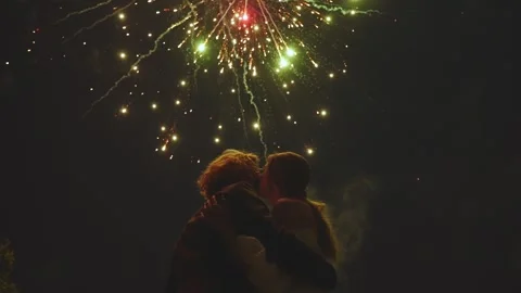 Newlyweds on the background of fireworks Stock Footage 282058505
