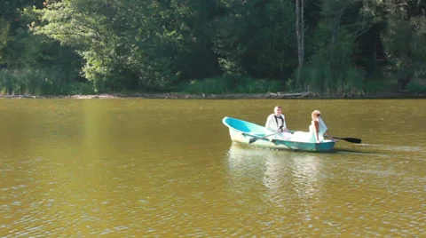 Newlyweds on Boat Stock Footage 33653794