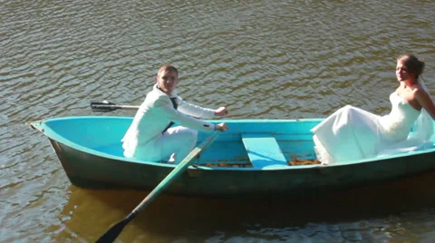 Newlyweds on Boat Stock Footage 33653796