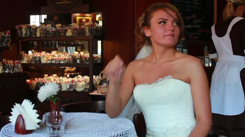 Newlyweds in Caffe Stock Footage 33653930
