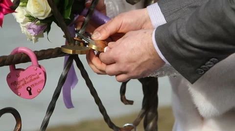 Newlyweds closed lock Stock Footage 61694195
