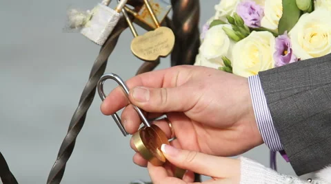 Newlyweds closed lock Stock Footage 61694204