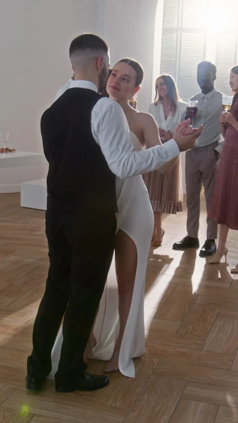Newlyweds Dancing in Spacious Room Stock Footage 309818189