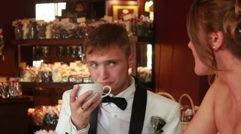 Newlyweds Drink Tea Stock Footage 33653836
