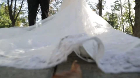 Newlyweds go from the camera, the view from under the dress Stock Footage 58772810