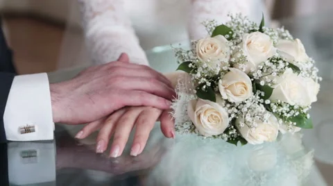 Newlyweds holding hands Stock Footage 47189012