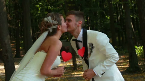 Newlyweds Kissing Stock Footage 33653786