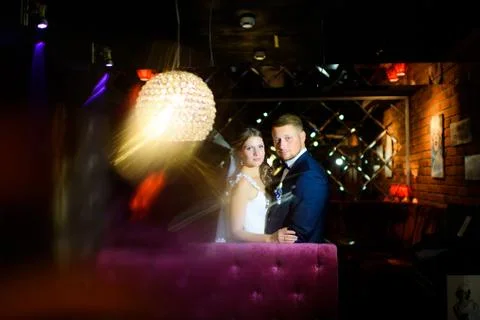 Newlyweds looking at the camera Stock Photos
