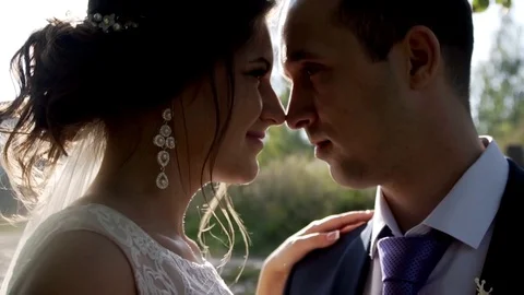 Newlyweds in the setting sun Video stock 82971278